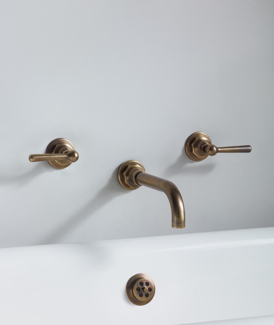 Bill wall mounted bath taps with tubular spout, 250mm