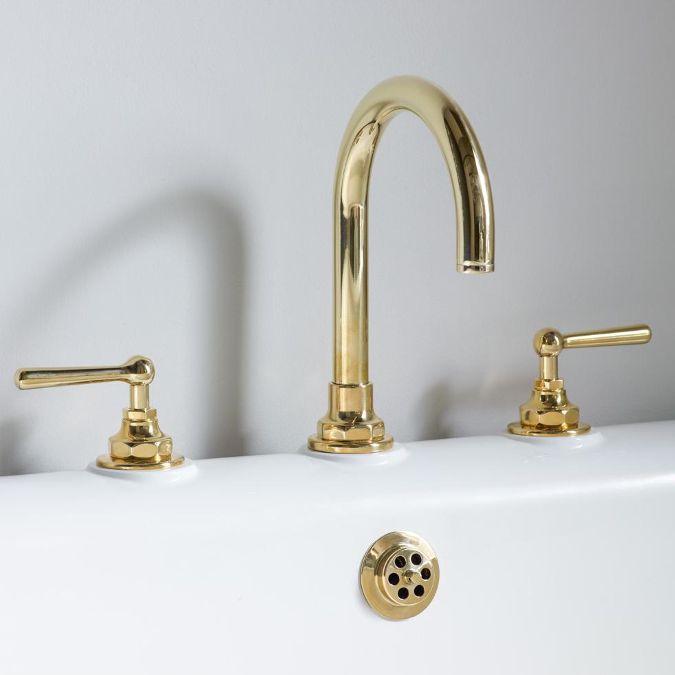Bill deck mounted bath taps with tubular spout, 180mm